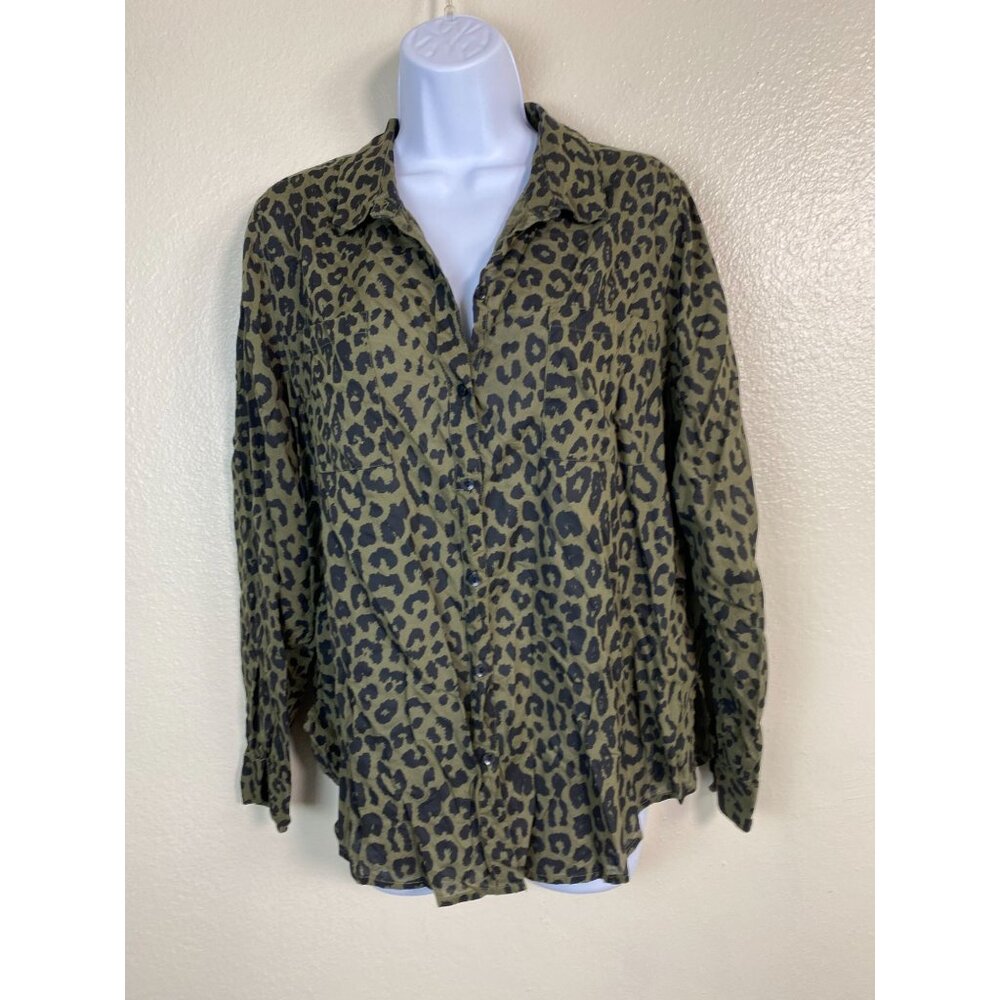 Lucky Brand Womens Leopard Print Button Up Shirt‎ Size Large Modal Western Boho